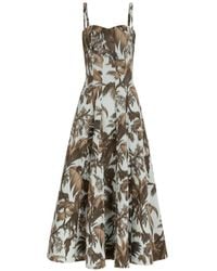 Oscar de la Renta - Chiné Palm Leaves Cotton Poplin Dress - Lyst