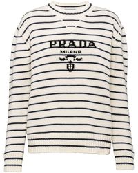 Prada - Intarsia-logo Striped Cashmere Jumper - Lyst