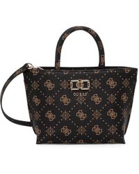 Guess - Emelie Monogram-Print Logo-Plaque Tote Bag - Lyst