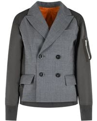 Sacai - Double-Breasted Paneled Jacket - Lyst