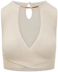 Elisabetta Franchi - Ribbed-Knit Crossover Top - Lyst