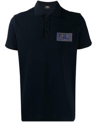 Fendi Ff Roma Amor Patch Polo Shirt - Blue