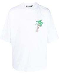 Palm Angels - Skizzenhafte weiße Crew Neck T -Shirt - Lyst