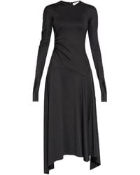 Victoria Beckham - Midi-Jurk Met Asymmetrische Afwerking En Lange Mouwen - Lyst