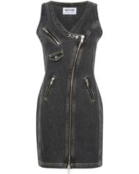 Moschino Jeans - Zip-detailing Denim Mini Dress - Lyst