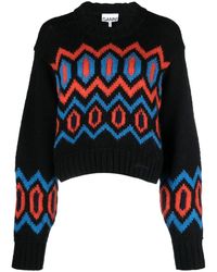 Ganni - Patterned Organic-Wool Jumper - Lyst