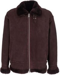 Arma - 'Sano' Bordeaux Shearling Jacket With Belt Detail And Fur Trims - Lyst