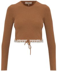 Chloé - Lace-Trimmed Ribbed-Knit Sweater - Lyst