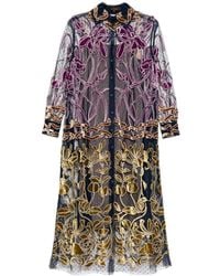 Biyan - Velvet-Embroidered Dot Tulle Shirt Dress - Lyst