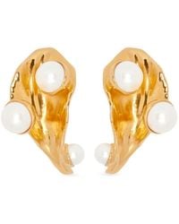 Oscar de la Renta - Abstract Leaf Pearl-embellished Earrings - Lyst