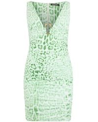 Roberto Cavalli - Leopard-Print Ruched Mini Dress - Lyst