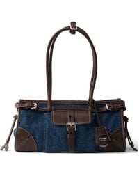 Prada - Bonnie Medium Denim And Leather Handbag - Lyst
