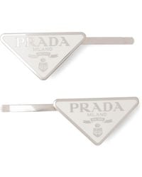 Prada - Triangle-Logo Hair Clips (Set Of Two) - Lyst