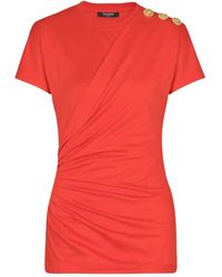 Balmain - Draped Lion-Head Button T-Shirt - Lyst