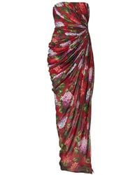 Carolina Herrera - Hydrangea-Print Draped Chiffon Gown - Lyst