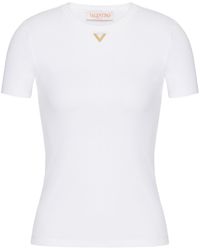 Valentino Garavani - Vgold Geribbeld Katoenen T-shirt - Lyst