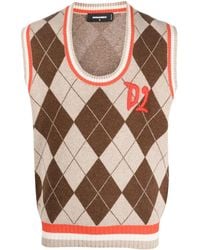 DSquared² - Argyle-Patern Wool-Silk Vest - Lyst