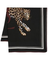 Saint Laurent - Leopard-print Frayed Scarf - Lyst