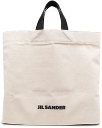 Jil Sander - Shopper aus Leinen mit Logo-Print - Lyst