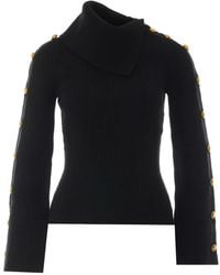Elisabetta Franchi - Button-Embellished High-Neck Sweater - Lyst