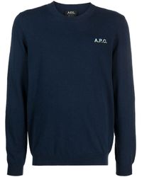 A.P.C. - Alois Logo-embroidered Fine-knit Jumper - Lyst