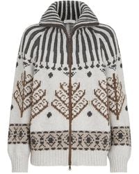 Brunello Cucinelli - Cashmere And Mohair Nordic Heritage High-Neck Cardigan With Zipper - Lyst