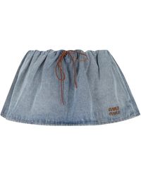 Miu Miu - Drawstring Logo-Embroidered Mini Skirt - Lyst