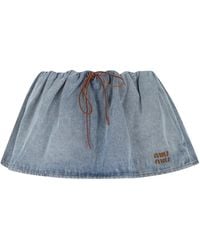 Miu Miu - Drawstring Logo-Embroidered Mini Skirt - Lyst