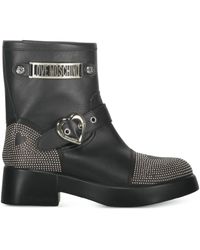 Moschino - Buckle-Detailed Studded Ankle Boots - Lyst