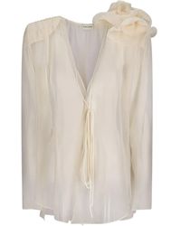 Magda Butrym - Silk Rose-Embellished Top - Lyst
