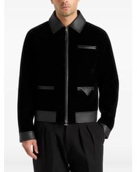 Manière De Voir - Tony Velvet-Finish Leather Contrast-Detail Jacket - Lyst
