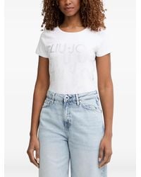 Liu Jo - Rhinestone-Logo T-Shirt - Lyst