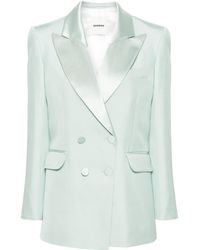 Sandro - Double-breasted Twill-weave Blazer - Lyst