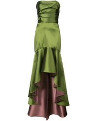 Marchesa notte Gecanneleerde Jurk Met Asymmetrische Zoom - Groen