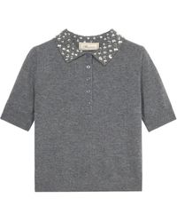 Blumarine - Beaded-Collar Polo Top - Lyst