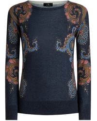 Etro - Silk And Cashmere Sweater With Placed Paisley Print - Lyst