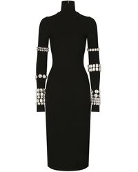 Dolce & Gabbana - Robe mi-longue en jersey maille Milano avec strass - Lyst