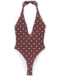ROWEN ROSE - V-Neck Polka Dot Swimsuit - Lyst