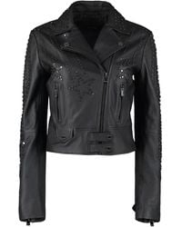 Pinko - Stud-Embellished Leather Jacket - Lyst