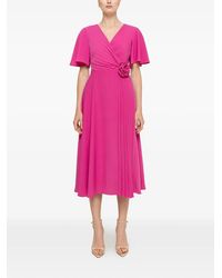 Nissa - Floral-Appliqué Pleated Midi Dress - Lyst