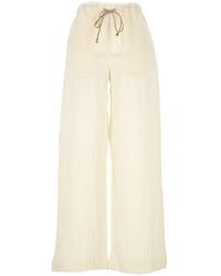 120% Lino - Drawstring Wide-Leg Trousers - Lyst