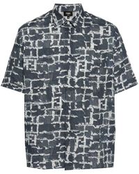 Fendi - `Ff Frayed Print` Short Sleeve Shirt - Lyst