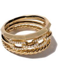 David Yurman - 18 Kt Geelgouden Smalle Stax Ring Met Diamant - Lyst
