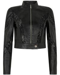 Philipp Plein - Fitted Biker Jacket With Lace Inserts - Lyst