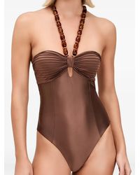 Devon Windsor - Leighton Beaded Halterneck Swimsuit - Lyst