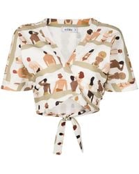 Amir Slama - Swimmer-Print Wrap-Front Cotton Shirt - Lyst