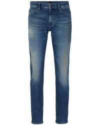 BOSS - Logo-Patch Cotton Blend Straight-Leg Jeans - Lyst