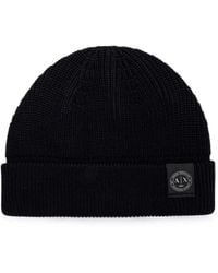 ARMANI EXCHANGE - Logo-Patch Waffle-Knit Beanie Hat - Lyst