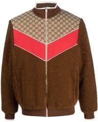 Gucci - High Collar Zip-Up Jacket With Gg Pattern - Lyst
