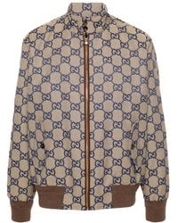 Gucci - Gg Supreme Canvas And Leather Bomber Jacket - Lyst